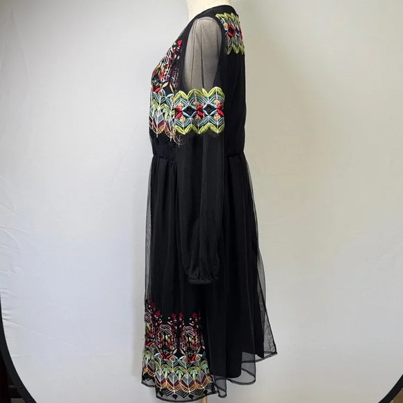 ASOS Embroidered Black Mesh Tulle Dress Size 14 - Picture 6 of 11
